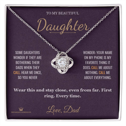 Engraved Love Knot Necklace with message for daughter