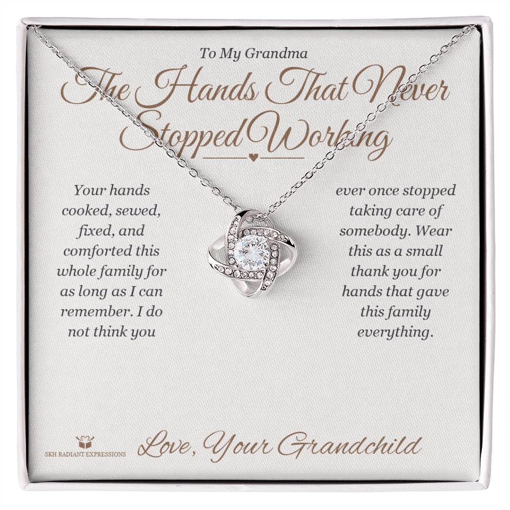Love Knot Necklace with personalized message card for grandmother