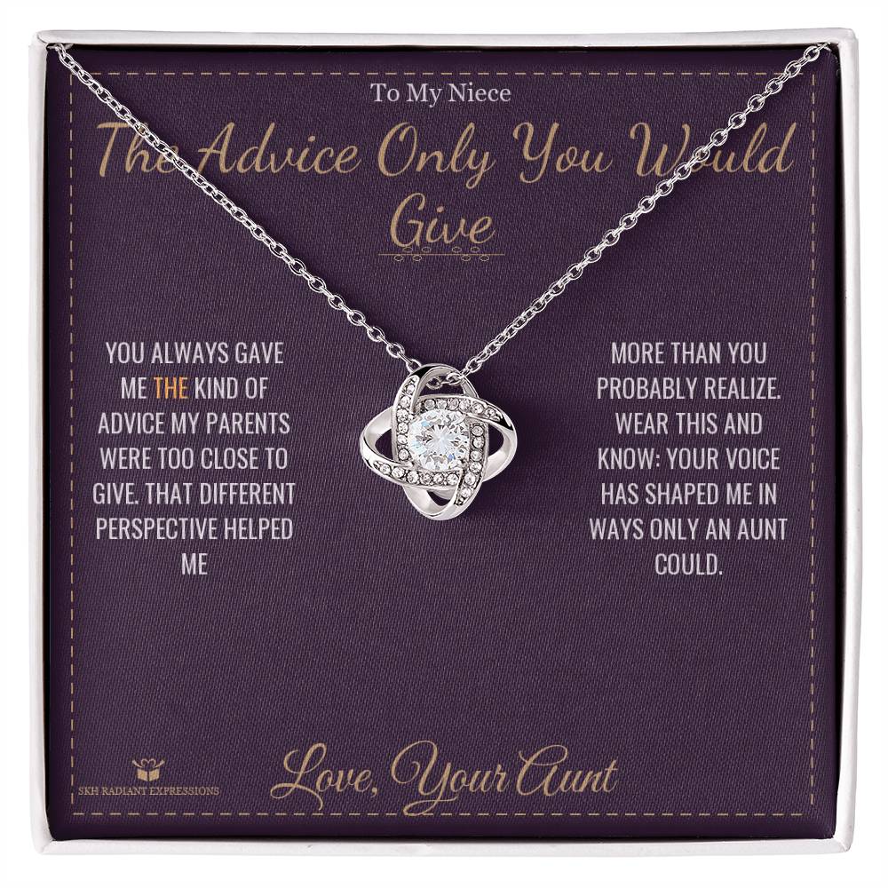 Love Knot Necklace with personalized message card for niece