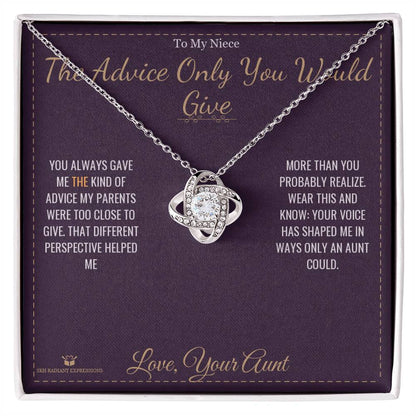 Love Knot Necklace with personalized message card for niece