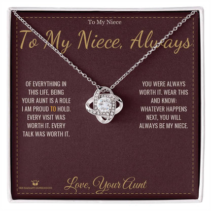 Love Knot Necklace with personalized message card for niece