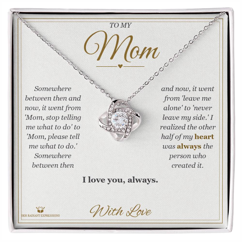 Engraved Love Knot Necklace with message for mom
