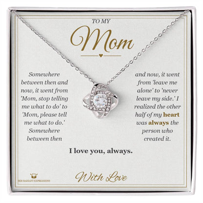 Engraved Love Knot Necklace with message for mom