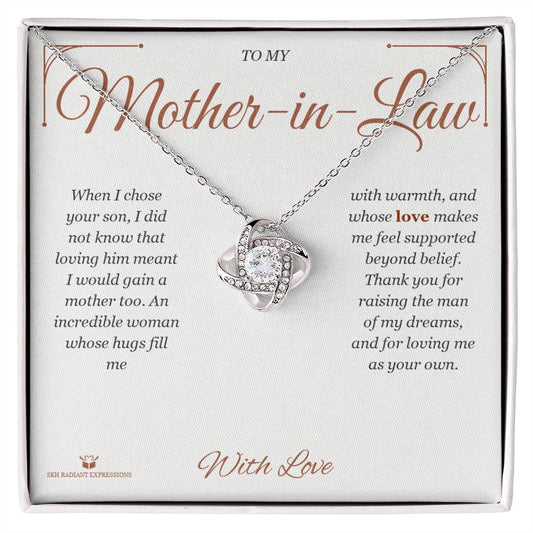 Gaining a Mother - Love Knot Necklace for Mother-in-Law - personalized keepsake gift from SKH Radiant Expressions