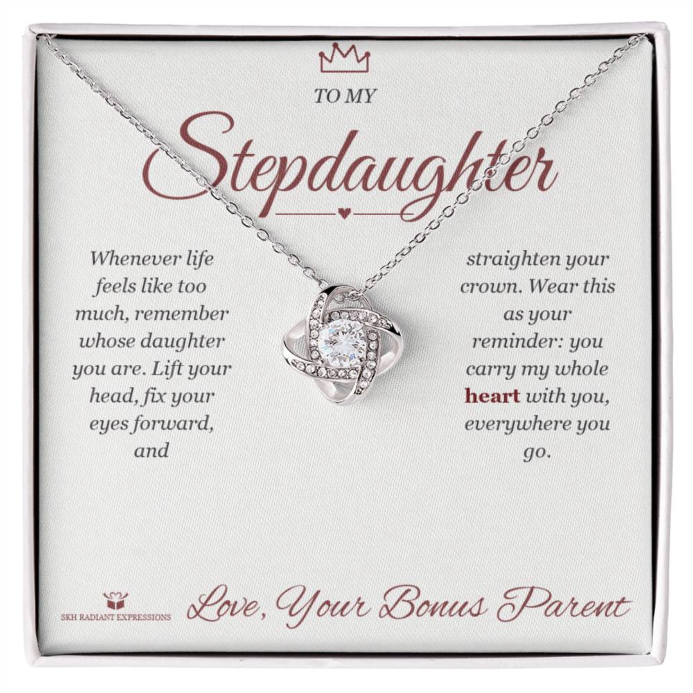 Engraved Love Knot Necklace with message for stepdaughter