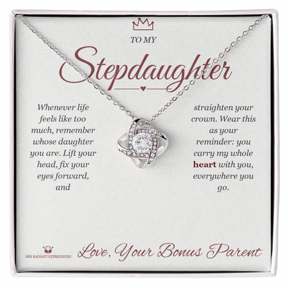 Engraved Love Knot Necklace with message for stepdaughter