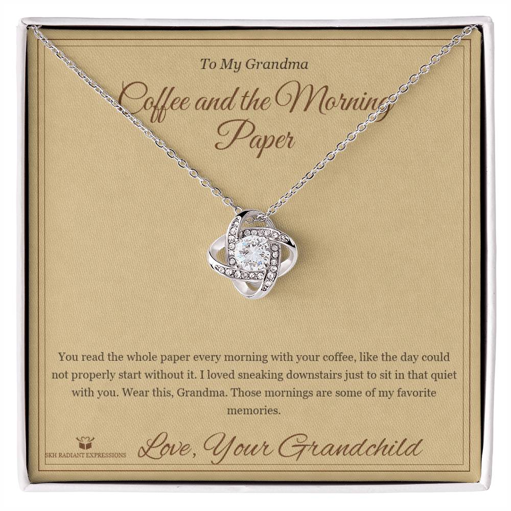 Coffee and the Morning Paper - Love Knot Necklace for Grandmother - personalized keepsake gift from SKH Radiant Expressions