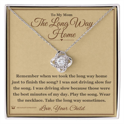 Engraved Love Knot Necklace with message for mom