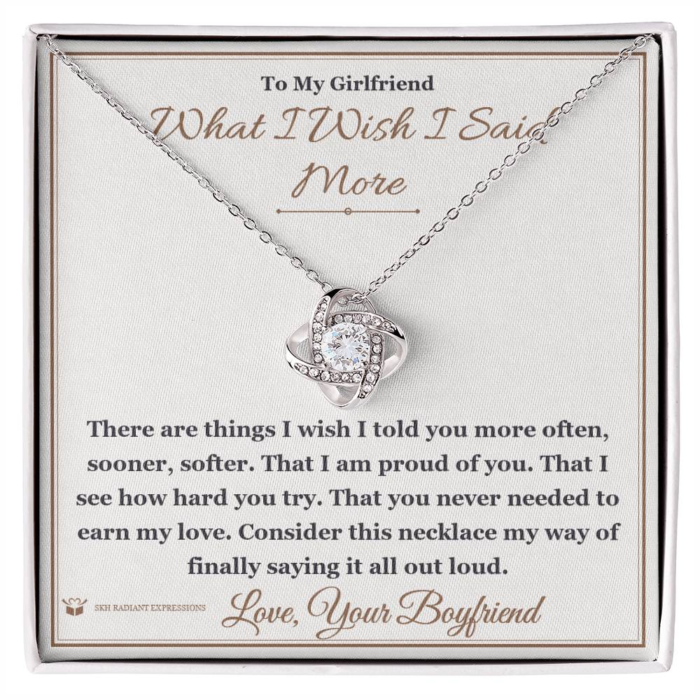 Engraved Love Knot Necklace with message for girlfriend