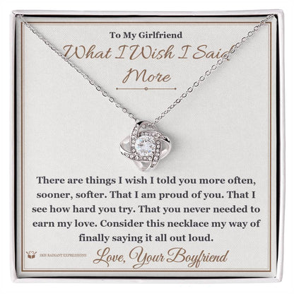 Engraved Love Knot Necklace with message for girlfriend