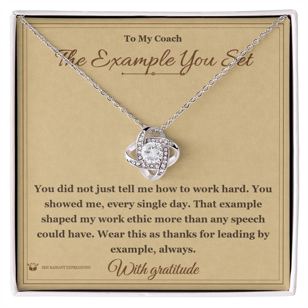 Engraved Love Knot Necklace with message for coach