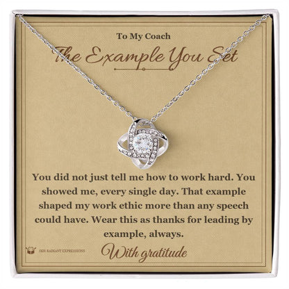 Engraved Love Knot Necklace with message for coach