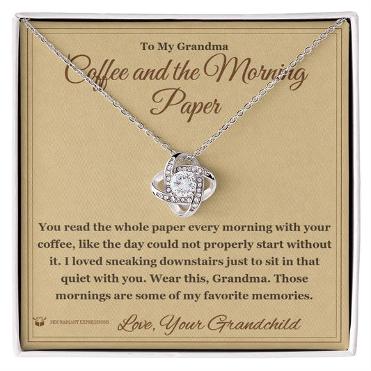 Coffee and the Morning Paper - Love Knot Necklace for Grandmother - personalized keepsake gift from SKH Radiant Expressions