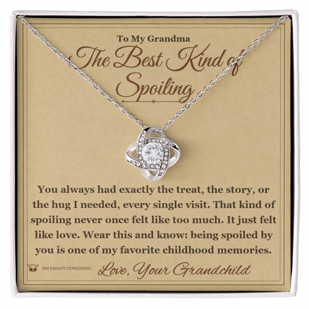 Engraved Love Knot Necklace with message for grandmother