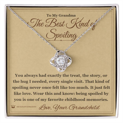 Engraved Love Knot Necklace with message for grandmother