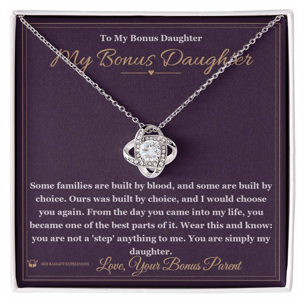Engraved Love Knot Necklace with message for stepdaughter
