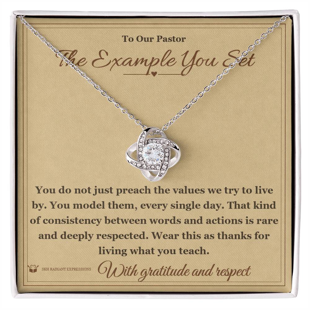 Engraved Love Knot Necklace with message for pastor
