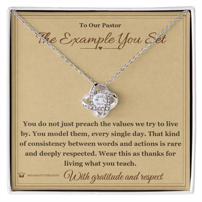 Engraved Love Knot Necklace with message for pastor