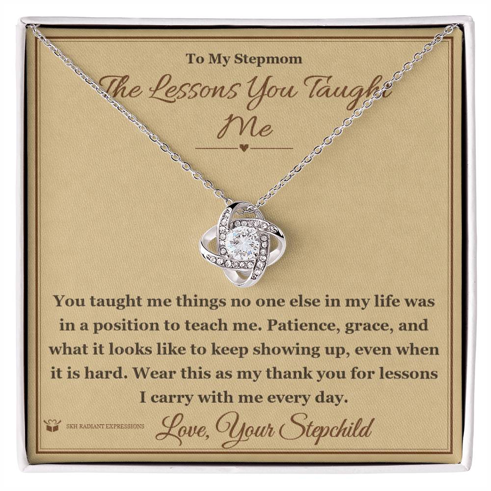 Engraved Love Knot Necklace with message for stepmom