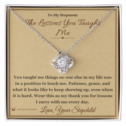 Engraved Love Knot Necklace with message for stepmom