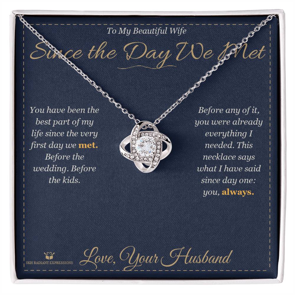 Love Knot Necklace engraved with your own words for wife