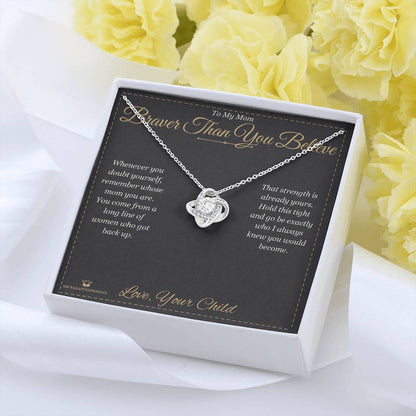 Engraved Love Knot Necklace with message for mom