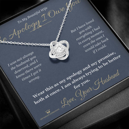 Engraved Love Knot Necklace with message for wife