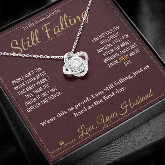 Still Falling - Love Knot Necklace with Red Rose Box for Wife
