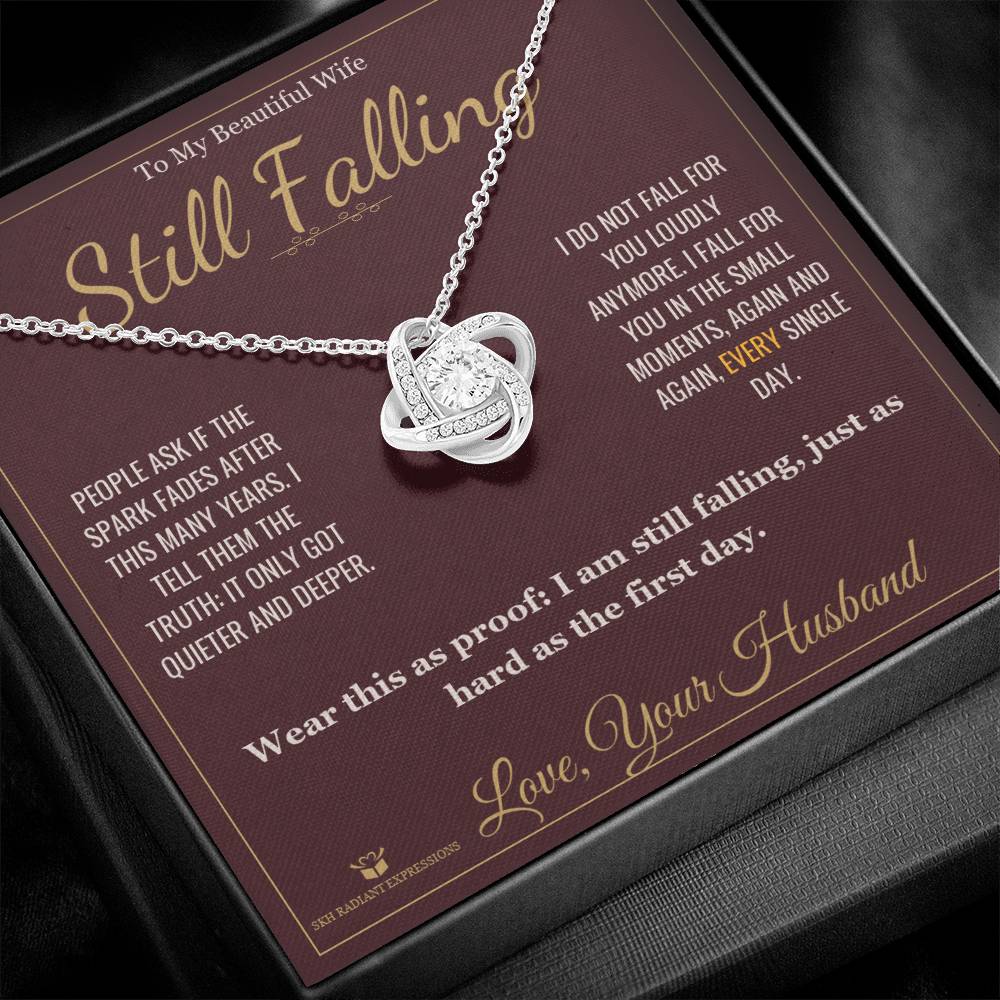Engraved Love Knot Necklace with message for wife