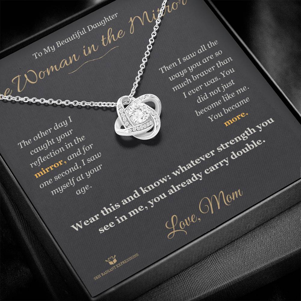 Engraved Love Knot Necklace with message for daughter
