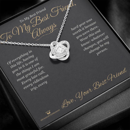 Love Knot Necklace with personalized message card for best friend