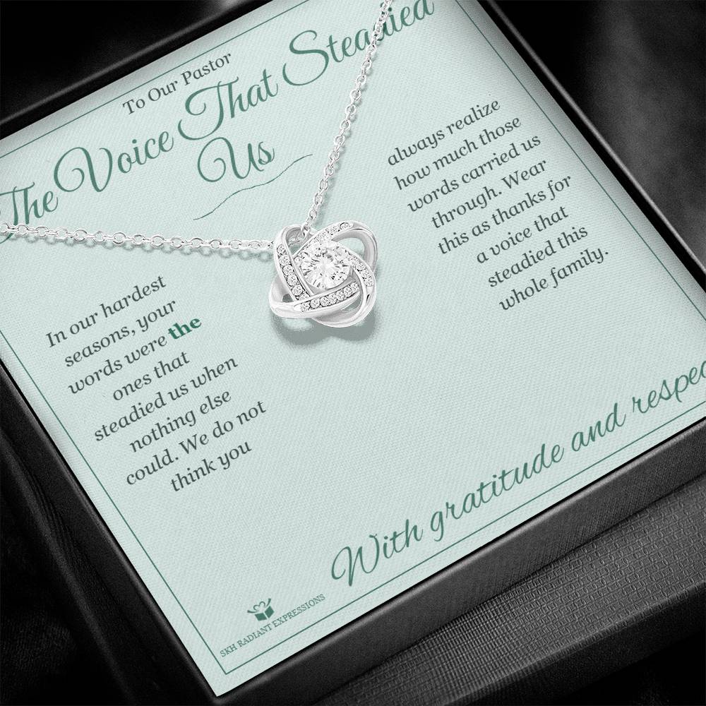 Love Knot Necklace with personalized message card for pastor