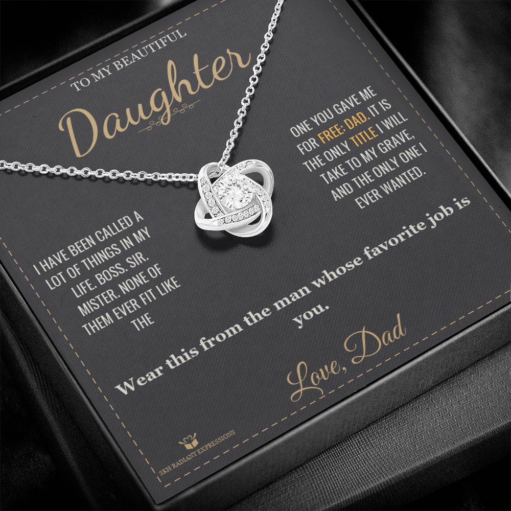 Engraved Love Knot Necklace with message for daughter