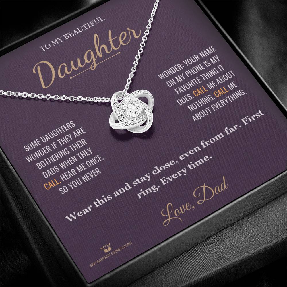 Answer On the First Ring - Love Knot Necklace for Daughter