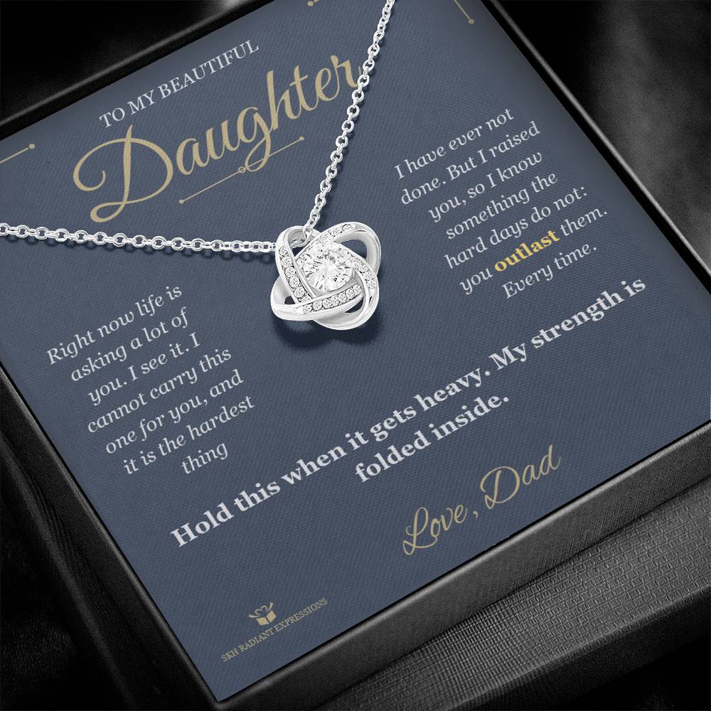 Engraved Love Knot Necklace with message for daughter