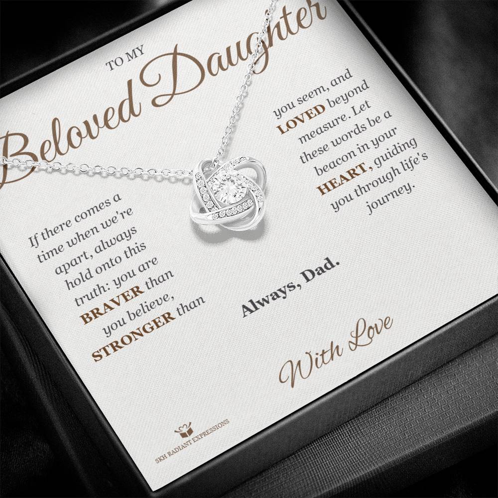 Love Knot Necklace with personalized message card for daughter