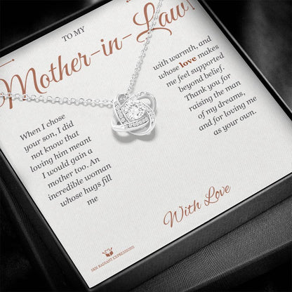 Engraved Love Knot Necklace with message for mother-in-law