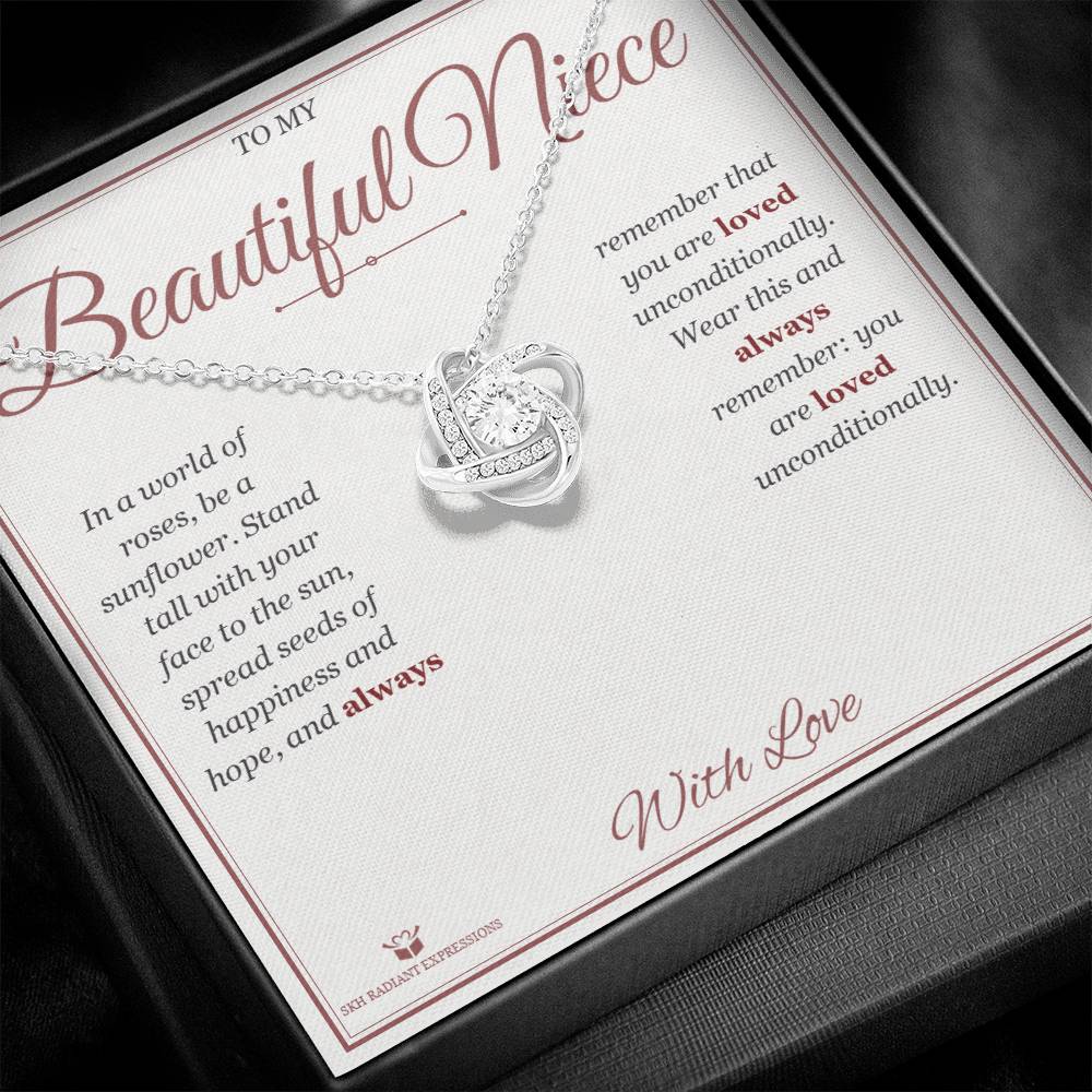 Love Knot Necklace with personalized message card for niece