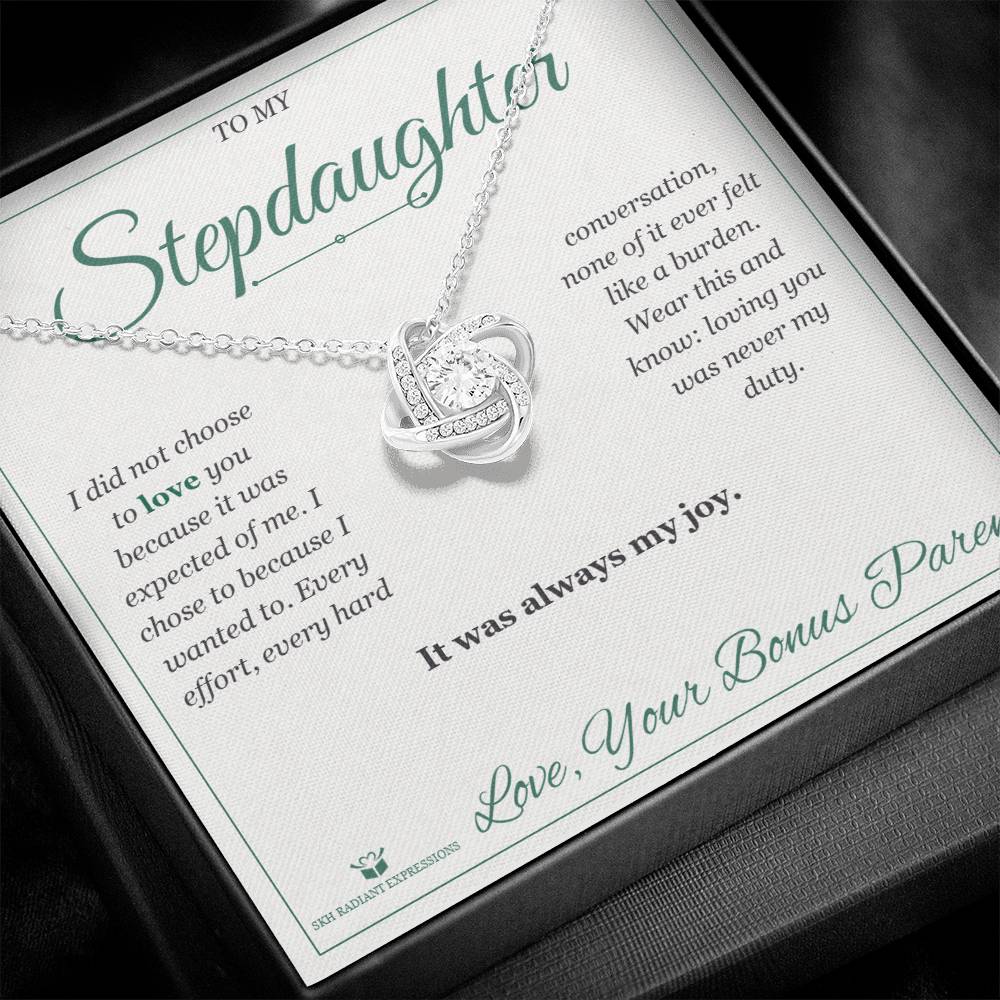 Engraved Love Knot Necklace with message for stepdaughter