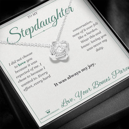 Engraved Love Knot Necklace with message for stepdaughter
