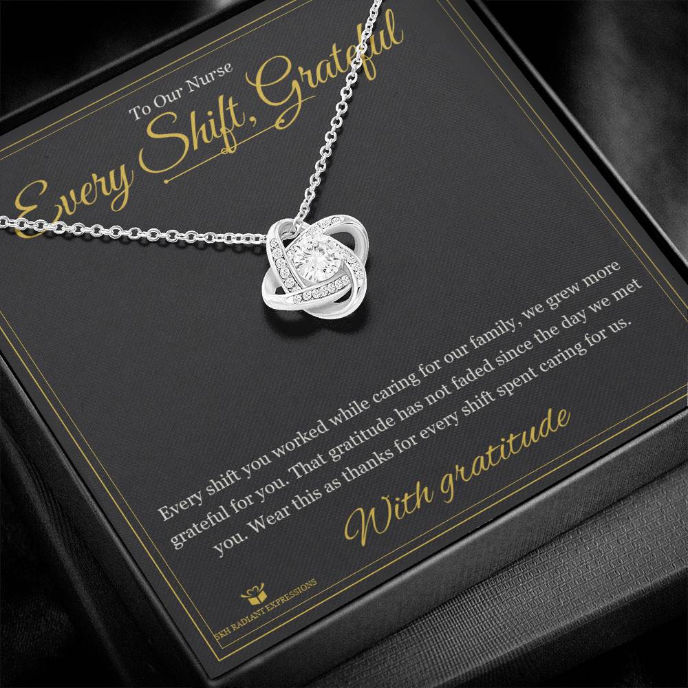 Every Shift, Grateful - Love Knot Necklace for Nurse - personalized keepsake gift from SKH Radiant Expressions