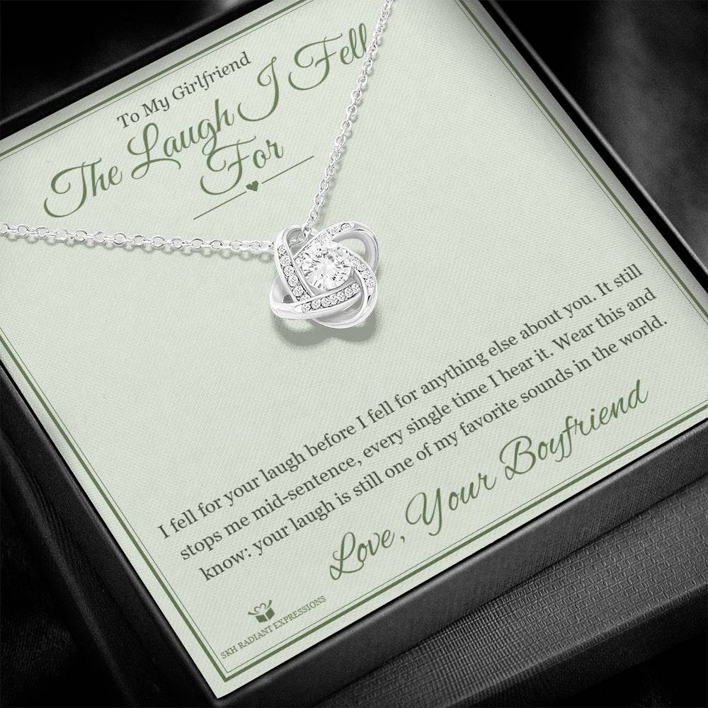 The Laugh I Fell For - Love Knot Necklace with Red Rose Box for Girlfriend - personalized keepsake gift from SKH Radiant Expressions