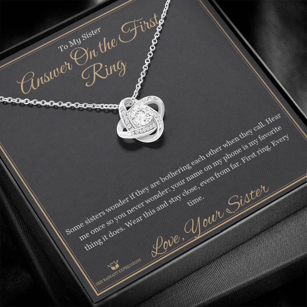 Answer On the First Ring - Love Knot Necklace for Sister - personalized keepsake gift from SKH Radiant Expressions