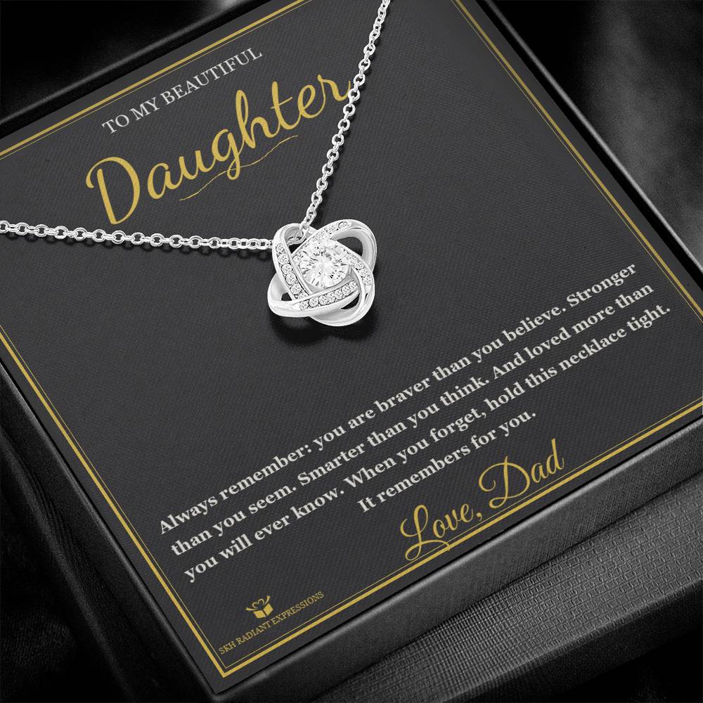 Braver. Stronger. Loved. - Love Knot Necklace for Daughter - personalized keepsake gift from SKH Radiant Expressions