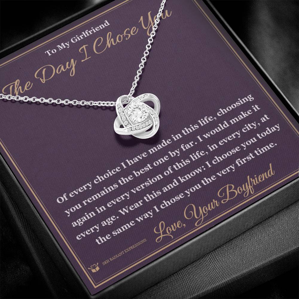 Engraved Love Knot Necklace with message for girlfriend