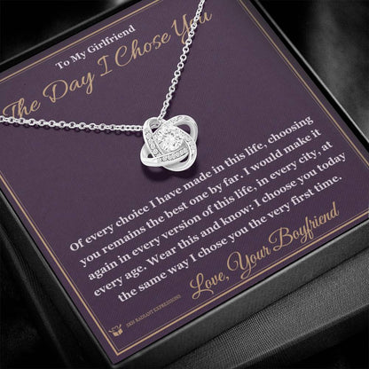 Engraved Love Knot Necklace with message for girlfriend