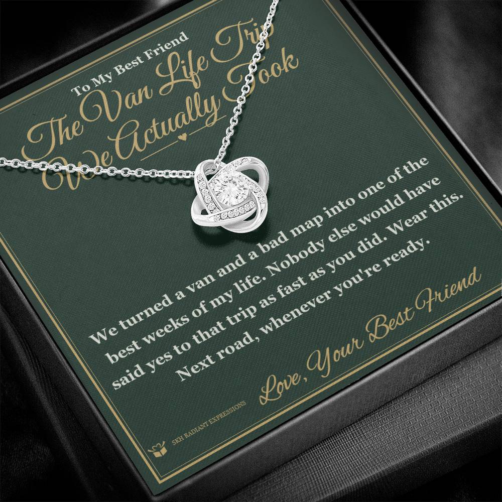 Engraved Love Knot Necklace with message for best friend