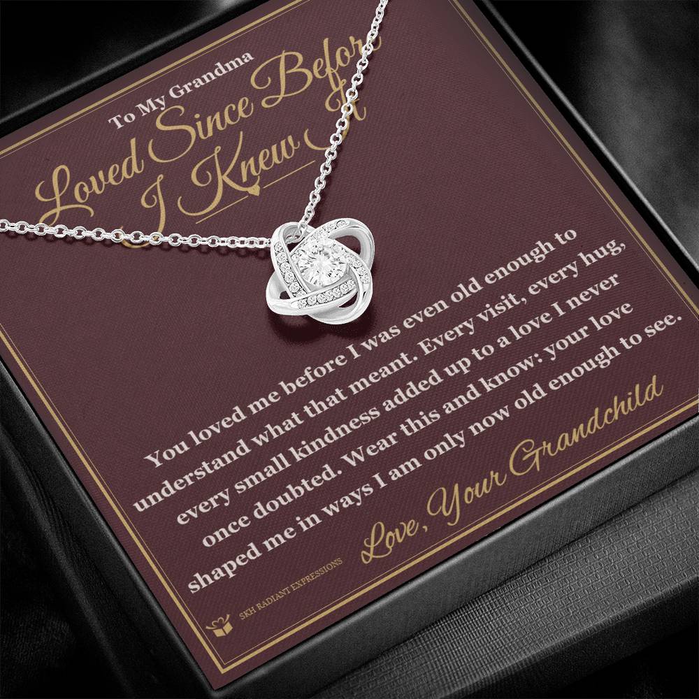 Engraved Love Knot Necklace with message for grandmother