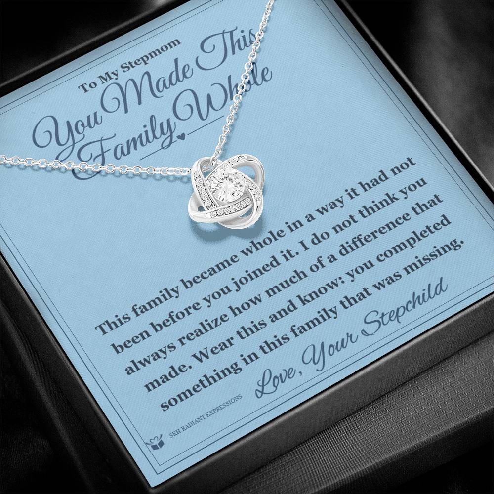Engraved Love Knot Necklace with message for stepmom