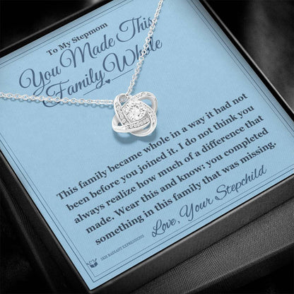 Engraved Love Knot Necklace with message for stepmom